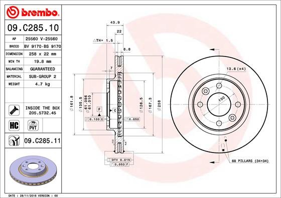 BREMBO 09.C285.11 PRIME LINE - UV Coated Disc frana