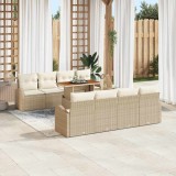 VidaXL Set de dining pentru grădină, 9 piese, cu perne, rattan, poliester, bej, acacia.