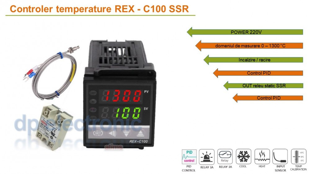 Termostat electronic Controler temperatura PID 0-400 REX-C100 cu sonda K si  SSR | Okazii.ro