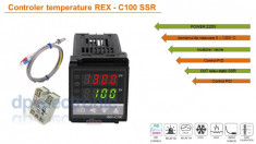 Termostat electronic Controler temperatura PID 0-400 REX-C100 cu sonda K si SSR foto