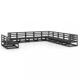 Set mobilier de gradina, 11 piese, negru lemn masiv pin