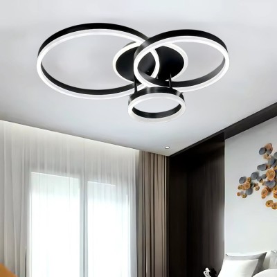 Lustra LED cu telecomanda LT511/30+40+50BK, 94W, 3 Cercuri, lumina Rece/Calda/Neutra, Dimabila, Negru ModernLight Concept foto