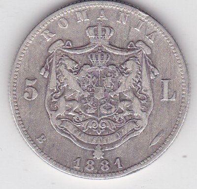 ROMANIA 5 LEI 1881 DOMNUL foto