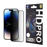 Folie de protectie Ecran Privacy Lito HD Pro pentru Apple iPhone 14 Pro, Sticla Securizata, Full Glue