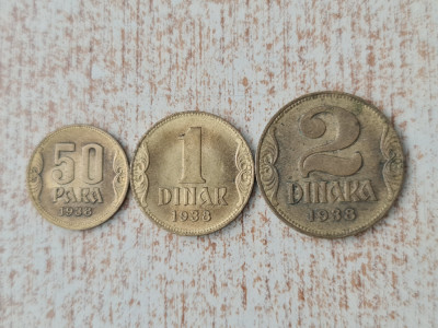 Lot 0,50- 1- 2 dinari 1938 - Serbia. foto