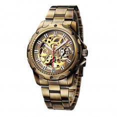 Ceas barbatesc Vintage Skeleton M9536, mecanic automatic, otel, bronz foto