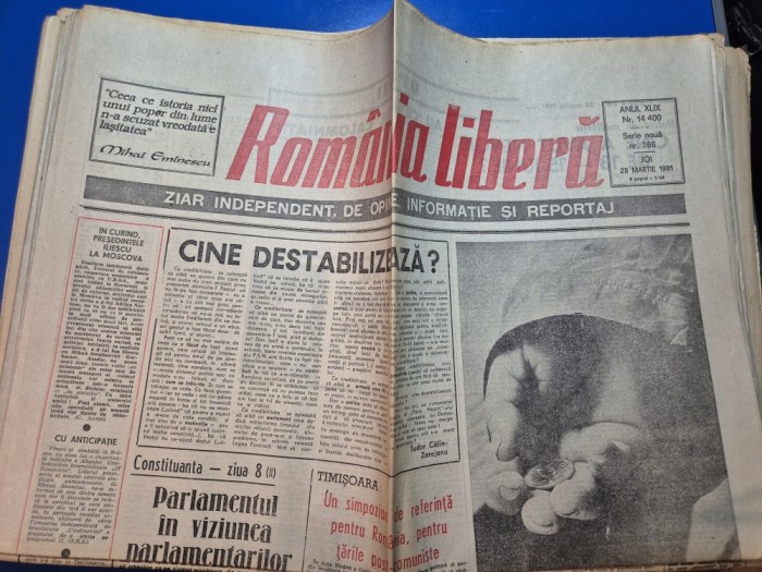 ziarul romania libera 28 martie 1991