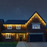 Instalatie craciun profesionala de exterior ip65, 80 m, 1920 led-uri mari ,franjuri, alb cald, flash, alimentator de 1.5m, interconectabila, fir negru, Flippy