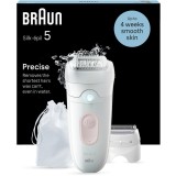 Epilator Braun Silk-&eacute;pil 5 5-030 Wet &amp;amp; Dry, MicroGrip, Smart Light, 28 de pensete, 2 viteze, Cap de ras + Pieptene, Saculet de voiaj, Alb/Flamingo