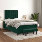 vidaXL Pat box spring cu saltea, verde &icirc;nchis, 120x200 cm, catifea 3138076