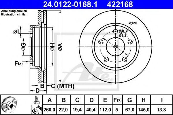 Disc frana MERCEDES A-CLASS (W168) (1997 - 2004) ATE 24.0122-0168.1