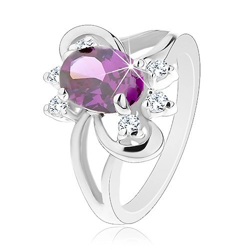 Inel cu zircon oval, culoare violet, linii șerpuite, zirconii transparente - Marime inel: 51