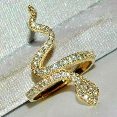 Inel exotic sarpe luxos, placat cu aur de 18 K si cristale zirconiu, marimea 6