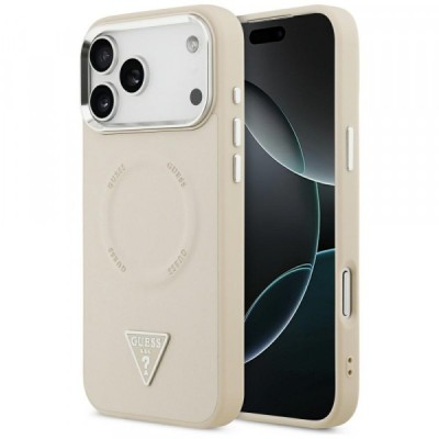 Husa MagSafe pentru Apple iPhone 17 Pro Max, Guess, Triangle Logo, Bej Argintie foto