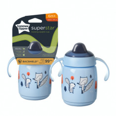 Cana Tommee Tippee Sippee cu protectie Bacshield si capac 300 ml 6 luni + albastra 1 buc
