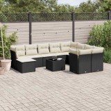 vidaXL Set canapele de grădină cu perne, 11 piese, negru, poliratan