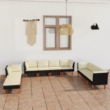 VidaXL Set mobilier de grădină cu perne, 10 piese, negru, poliratan