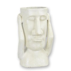 Statueta Moai-ghiveci plante din fonta antik white NH-77