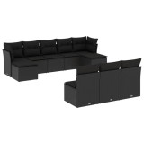 Cumpara ieftin Set canapele de gradina cu perne, 10 piese, negru, poliratan