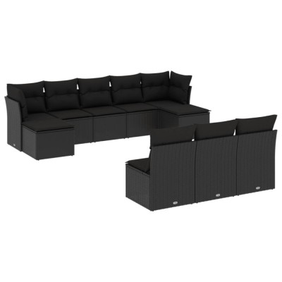Set canapele de gradina cu perne, 10 piese, negru, poliratan foto