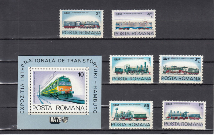 1979 LP 1000 LP 1001 EXPOZITIA INTERNATION.TRANSPORTURI HAMBURG SERIE+COLITA MNH