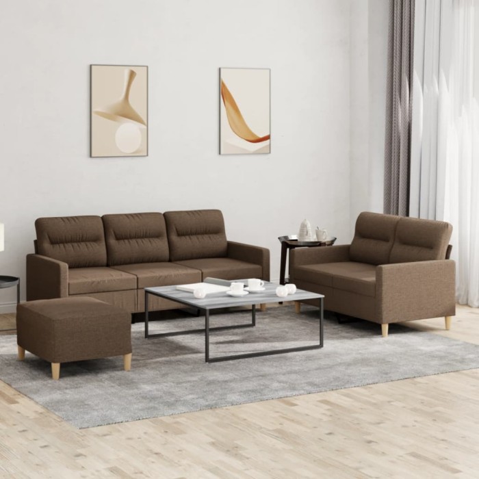 vidaXL Set de canapele cu perne, 3 piese, maro, textil 3201611