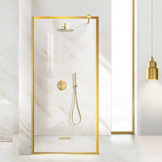 Paravan dus walk-in Aqua Class ® Gold, model Frame auriu, sticla clara securizata, 90x195 cm