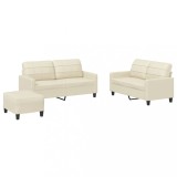 Set de canapele cu perne, 3 piese, crem, piele ecologica