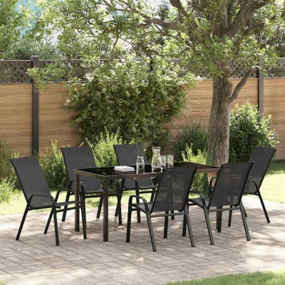 vidaXL Set de masă pentru grădină 7 pcs Negru Textilene și oțel foto