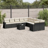 vidaXL Set canapele de grădină cu perne, 11 piese, negru, poliratan 3251853