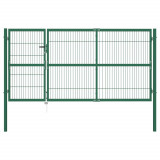 vidaXL Poartă gard de grădină cu st&acirc;lpi, verde, 350 x 140 cm, oțel