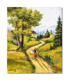 Cumpara ieftin Tablou peisaj pictat manual, Amintiri din copilarie, la bunci, 60x50cm ulei pe panza