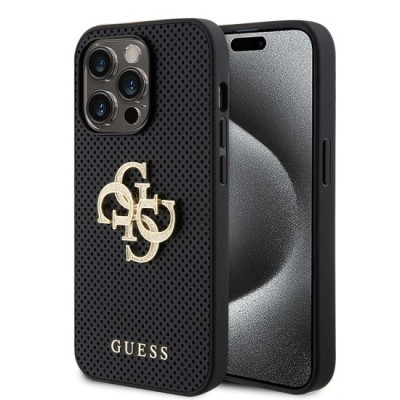 Husa pentru iPhone 15 Pro Max - Guess Leather Perforated 4G (GUHCP15XPSP4LGK) - Black foto