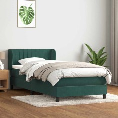 vidaXL Pat box spring cu saltea, verde &icirc;nchis, 80x220 cm, catifea 3317718