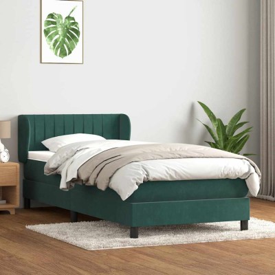 vidaXL Pat box spring cu saltea, verde &amp;icirc;nchis, 80x220 cm, catifea 3317718 foto