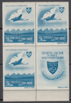 ROMANIA 1945 LP 176 LP 176 a O.S.P. POSTA AERIANA POSTA AERIANA CU VINIETA BLOC STARE MNH foto