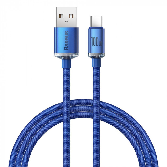 Cablu de Date USB la Type-C 100W, 2m Baseus Crystal Shine (CAJY000503) Albastru