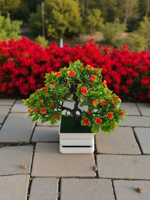 Copăcel decorativ artificial 25 cm cu flori portocalii foto