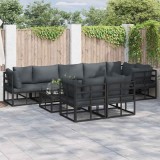 Set de canapele pentru grădină cu pernă 9 pcs Negru Aluminiu