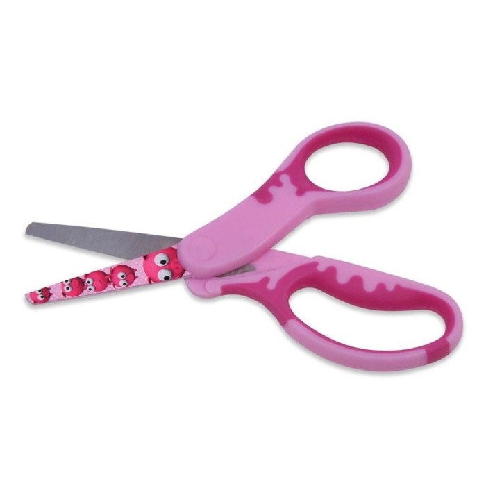 Foarfecă Copii, Model Purceluș, V&acirc;rf Rotunjit, M&acirc;ner Moale, Roz, 13cm