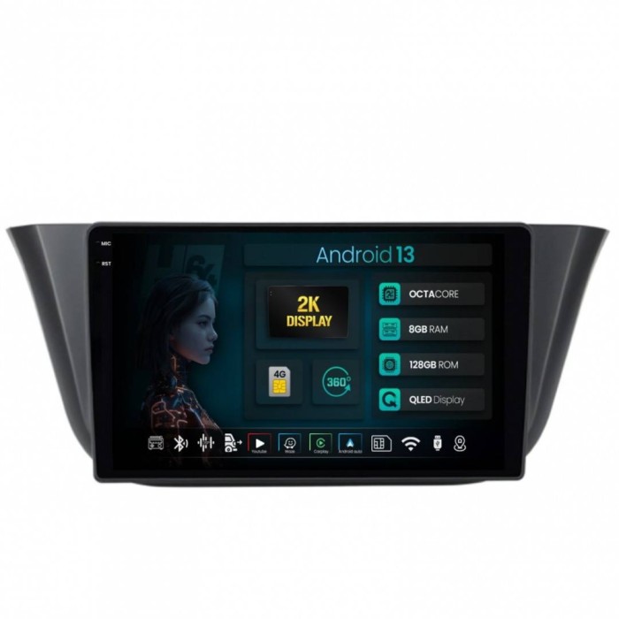 Navigatie 2K Iveco Daily (2013+) 8GB RAM Android 13 Octacore Slot Sim 4G DSP GPS Wi-FI Carplay Android Auto USB Bluetooth Waze Touchscreen 9.5 Inch