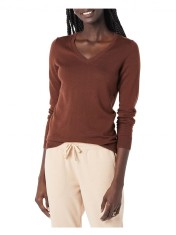 Pulover de dama Amazon Essentials, decolteu in V, maro, XXL - OUTLET