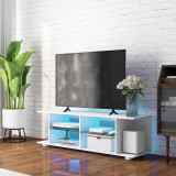 Cumpara ieftin HOMCOM TV Stand, 145cm Modern TV Unit with Glass Shelves, RGB LED Light for 32 40 43 50 52 55 60 inch 4k TV, White