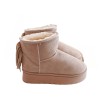 Cizme Dama Scurte Bej Imblanite cu Ciucuri - Marimea 38, Piele Ecologica, Stil Casual, Iarna