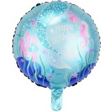 Balon din folie metalizata, flippy, mini figurina rotunda, model caluti de mare, happy birthday, tematica aniversare, 45 cm, ambalaj individual, pai i