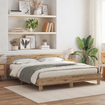 vidaXL Cadru de pat stejar artizanal 200 x 200 cm Lemn compozit 3333934 foto