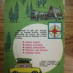 1977 Reclamă hanuri BUCOVINA comunism ILISESTI, SUCEVITA VAMA, TREI MOVILE 19x12