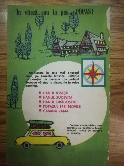 1977 Reclamă hanuri BUCOVINA comunism ILISESTI, SUCEVITA VAMA, TREI MOVILE 19x12