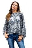 Y745-18 Bluza tip poncho, model animal print, cu franjuri, M, S/M