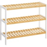 SONGMICS Raft de depozitare din bambus, cu 3 niveluri, 26x70x55cm, alb si maro Household NewTrend